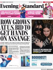 London Evening Standard () Newspaper Front Page for 13 April 2019