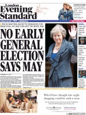 London Evening Standard () Newspaper Front Page for 13 July 2016