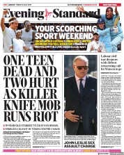 London Evening Standard () Newspaper Front Page for 13 July 2019