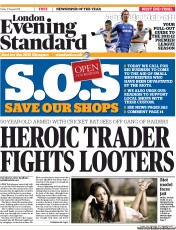 London Evening Standard () Newspaper Front Page for 13 August 2011