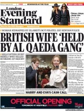 London Evening Standard () Newspaper Front Page for 13 September 2011