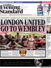 London Evening Standard () Newspaper Front Page for 14 October 2014