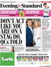 London Evening Standard () Newspaper Front Page for 14 February 2019