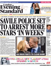 London Evening Standard () Newspaper Front Page for 14 March 2013