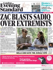 London Evening Standard () Newspaper Front Page for 14 April 2016