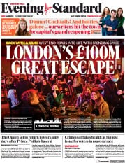 London Evening Standard () Newspaper Front Page for 14 April 2021
