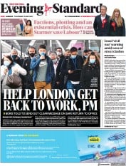 London Evening Standard () Newspaper Front Page for 14 May 2021