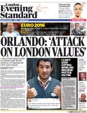 London Evening Standard () Newspaper Front Page for 14 June 2016