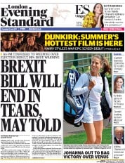 London Evening Standard () Newspaper Front Page for 14 July 2017