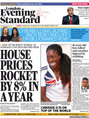 London Evening Standard () Newspaper Front Page for 14 August 2013