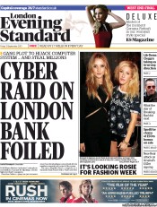 London Evening Standard () Newspaper Front Page for 14 September 2013