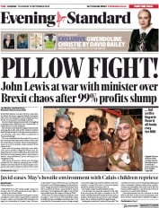 London Evening Standard () Newspaper Front Page for 14 September 2018