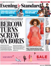 London Evening Standard () Newspaper Front Page for 14 September 2019