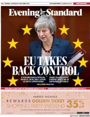 London Evening Standard () Newspaper Front Page for 15 November 2018