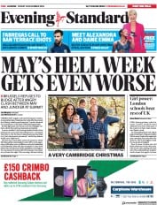 London Evening Standard () Newspaper Front Page for 15 December 2018