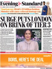 London Evening Standard () Newspaper Front Page for 15 December 2020