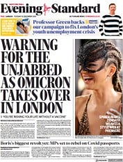 London Evening Standard () Newspaper Front Page for 15 December 2021