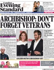 London Evening Standard () Newspaper Front Page for 15 January 2015