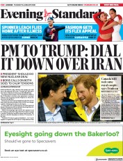 London Evening Standard () Newspaper Front Page for 15 January 2020