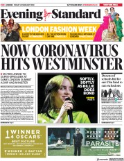 London Evening Standard () Newspaper Front Page for 15 February 2020