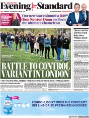London Evening Standard () Newspaper Front Page for 15 April 2021