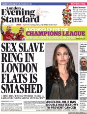 London Evening Standard () Newspaper Front Page for 15 May 2013