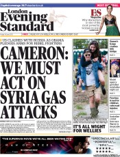 London Evening Standard () Newspaper Front Page for 15 June 2013