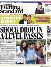 London Evening Standard () Newspaper Front Page for 15 August 2014