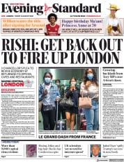 London Evening Standard () Newspaper Front Page for 15 August 2020