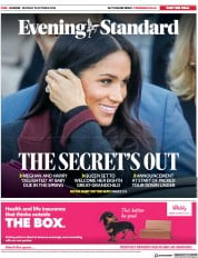 London Evening Standard () Newspaper Front Page for 16 October 2018