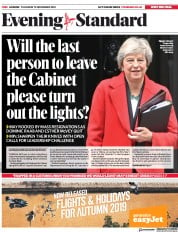 London Evening Standard () Newspaper Front Page for 16 November 2018