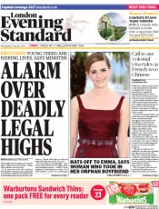 London Evening Standard () Newspaper Front Page for 16 January 2014