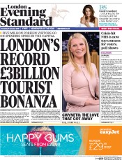 London Evening Standard () Newspaper Front Page for 16 January 2015