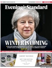 London Evening Standard () Newspaper Front Page for 16 January 2019