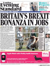 London Evening Standard () Newspaper Front Page for 16 March 2017