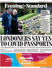 London Evening Standard () Newspaper Front Page for 16 April 2021
