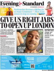 London Evening Standard () Newspaper Front Page for 16 June 2021