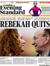 London Evening Standard () Newspaper Front Page for 16 July 2011