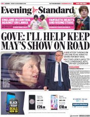 London Evening Standard () Newspaper Front Page for 17 November 2018