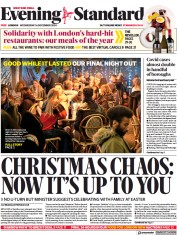 London Evening Standard () Newspaper Front Page for 17 December 2020