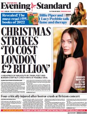 London Evening Standard () Newspaper Front Page for 17 December 2022
