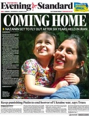 London Evening Standard () Newspaper Front Page for 17 March 2022