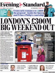 London Evening Standard () Newspaper Front Page for 17 April 2021