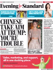 London Evening Standard () Newspaper Front Page for 17 May 2019