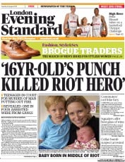 London Evening Standard () Newspaper Front Page for 17 August 2011