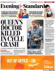London Evening Standard () Newspaper Front Page for 17 August 2018
