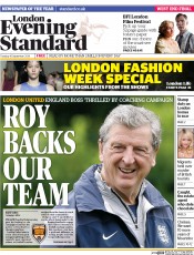 London Evening Standard () Newspaper Front Page for 17 September 2014