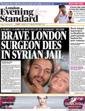 London Evening Standard () Newspaper Front Page for 18 December 2013