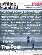 London Evening Standard () Newspaper Front Page for 18 January 2018