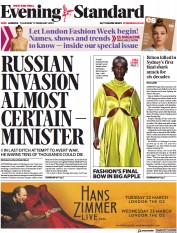 London Evening Standard () Newspaper Front Page for 18 February 2022